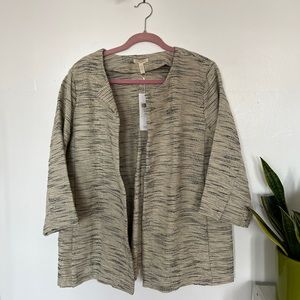 Cotton Jacket textured beige open front Eileen Fisher size L